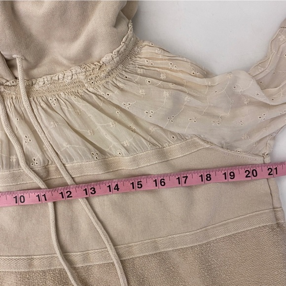 Free People || Piper Pullover Eyelet Lace Hoodie Hooded Sweatshirt Ivory Small - Picture 4 of 7